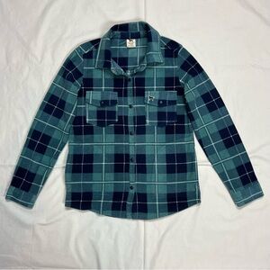THE BLACK DOG Womens Medium Blue/Teal Plaid Fleece Button Down Jacket/Shacket